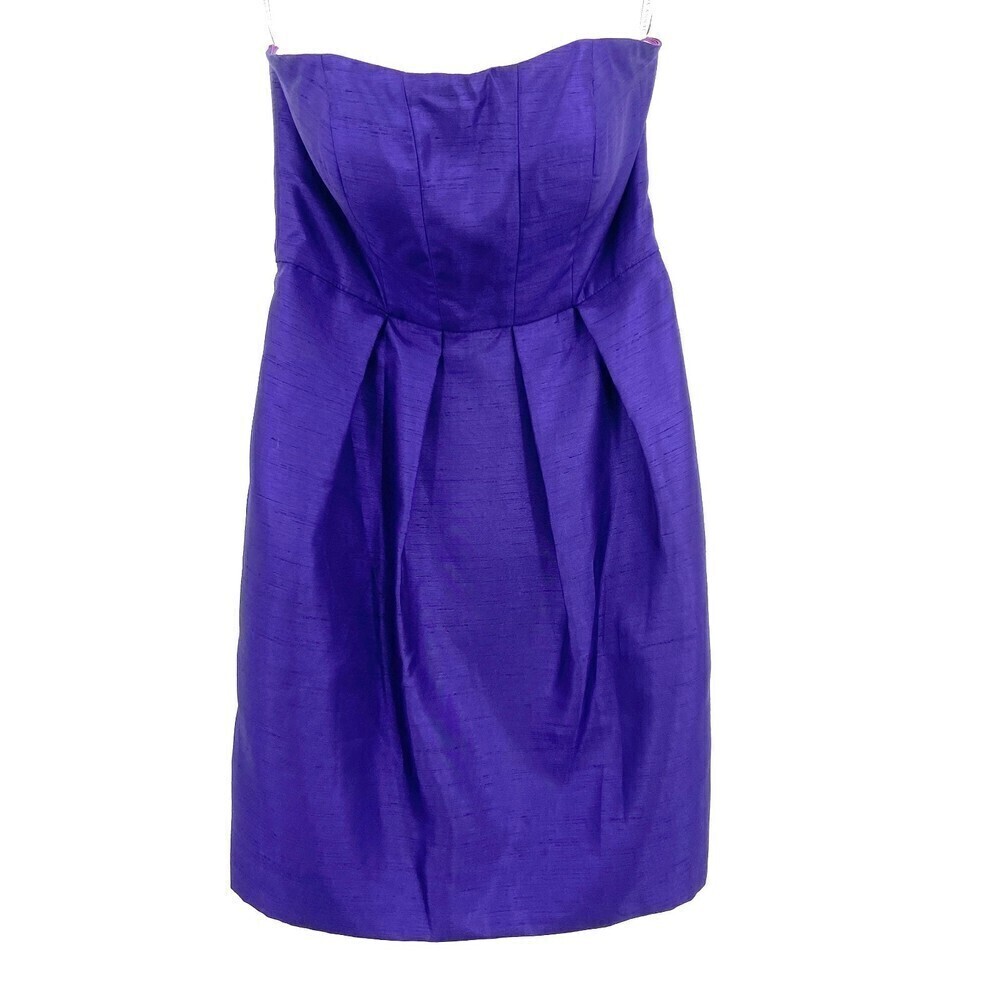 JENNY YOO Purple Strapless Pleated Zip Mini Dress Size 4
